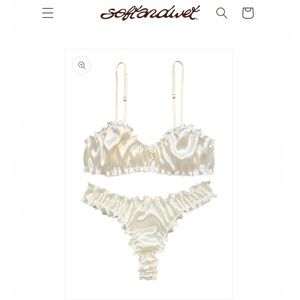NWT Softandwet Lattemiele Silk Frilled Bra & Thong Sz S